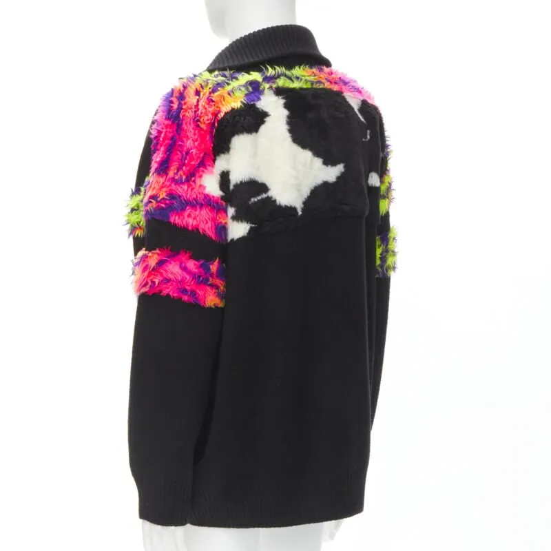 BALENCIAGA 2018 BB Pride Flag embroidery faux fur black wool turtleneck XS