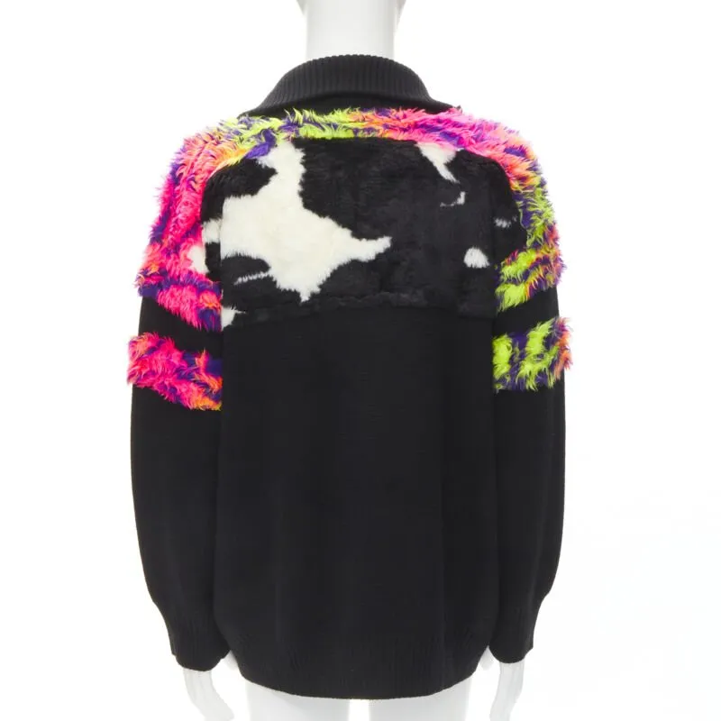 BALENCIAGA 2018 BB Pride Flag embroidery faux fur black wool turtleneck XS