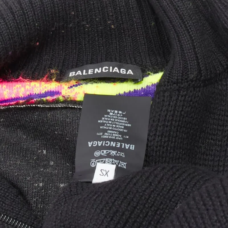 BALENCIAGA 2018 BB Pride Flag embroidery faux fur black wool turtleneck XS