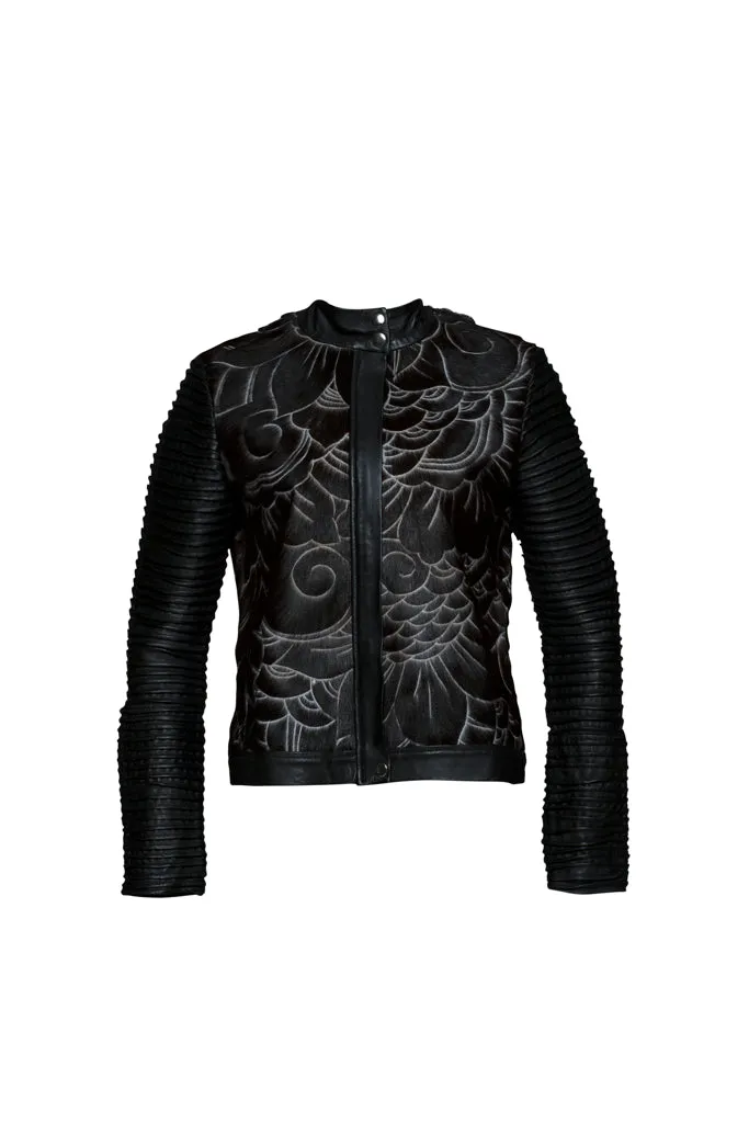 Baroque Leather Biker Jacket - Black