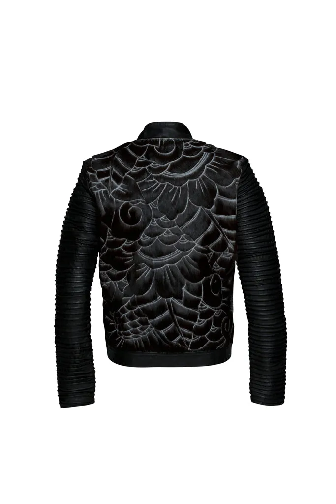 Baroque Leather Biker Jacket - Black