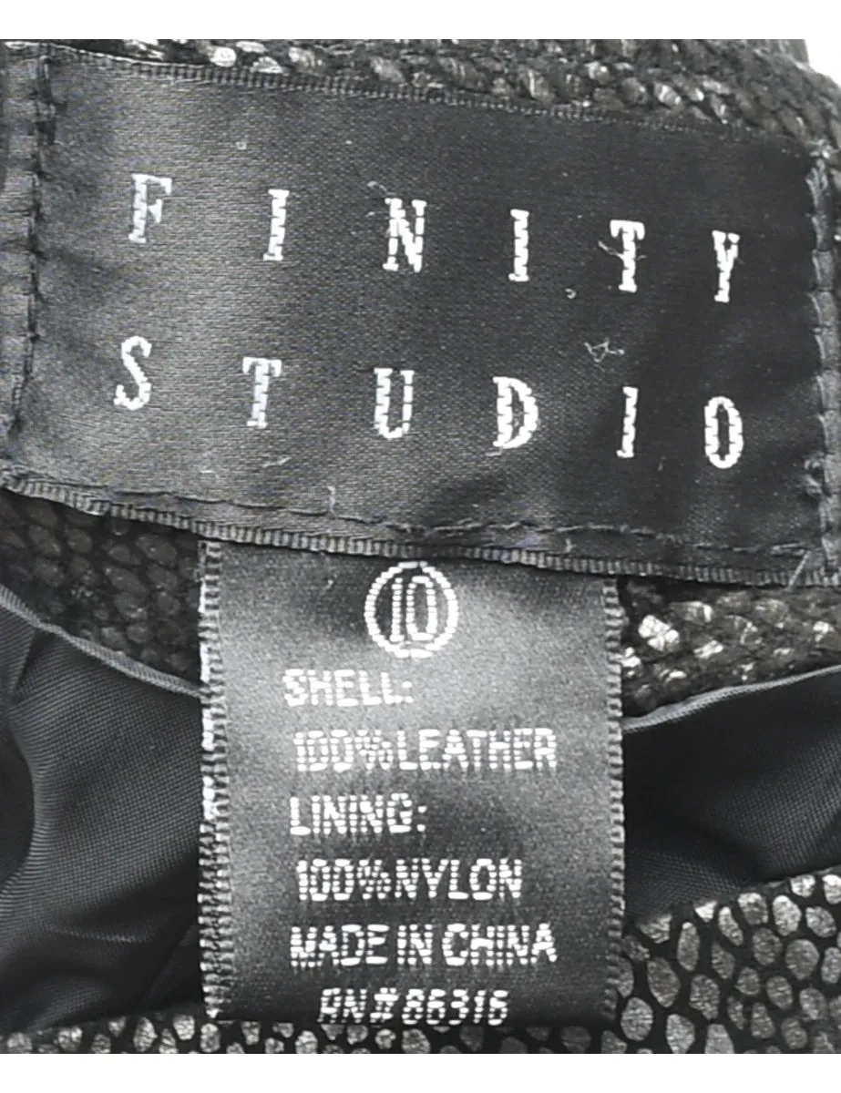 Black Faux Leather Snakeskin Y2K Pattern Trousers - W32 L35