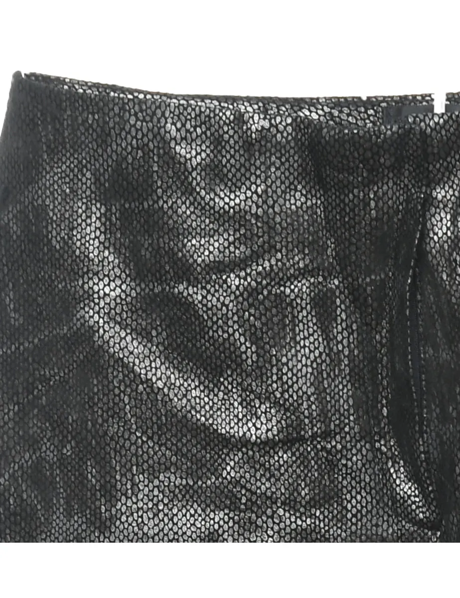 Black Faux Leather Snakeskin Y2K Pattern Trousers - W32 L35