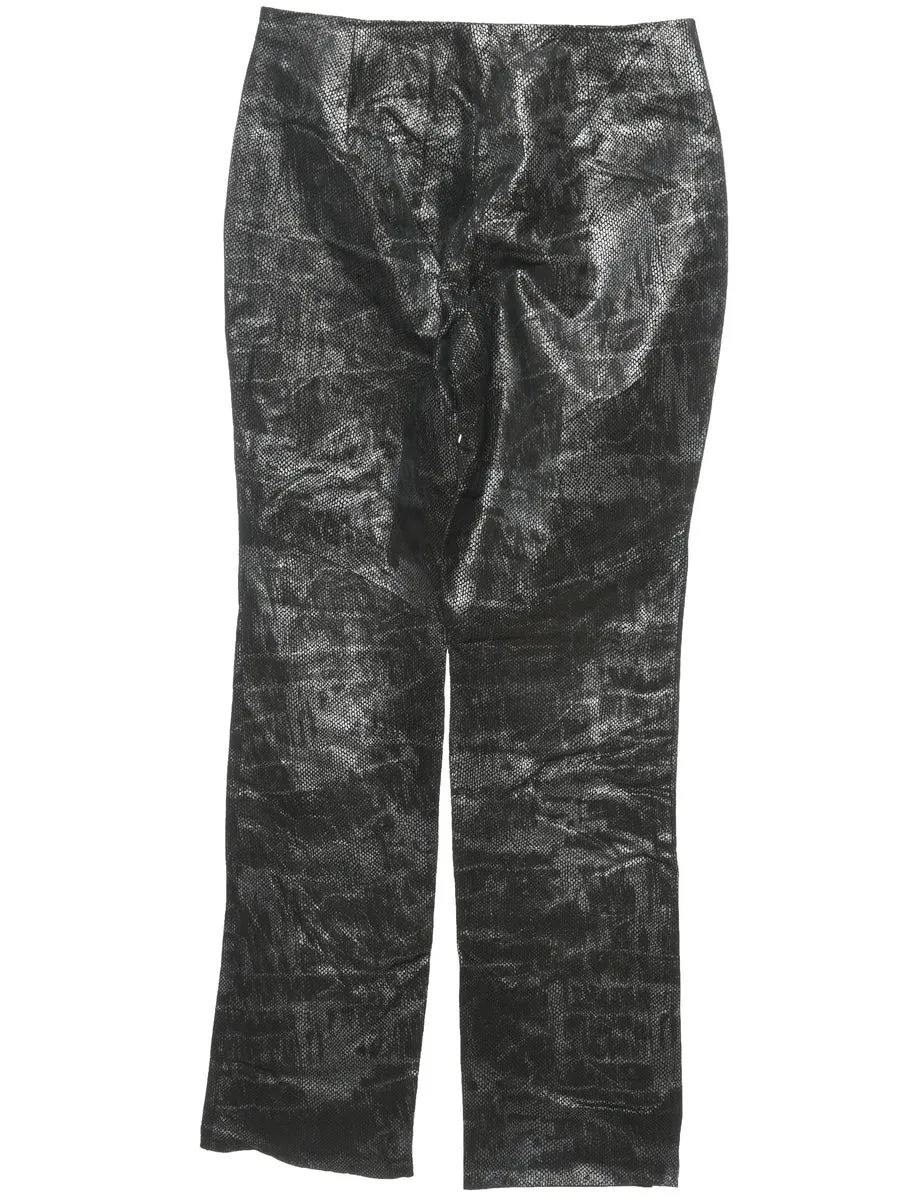 Black Faux Leather Snakeskin Y2K Pattern Trousers - W32 L35