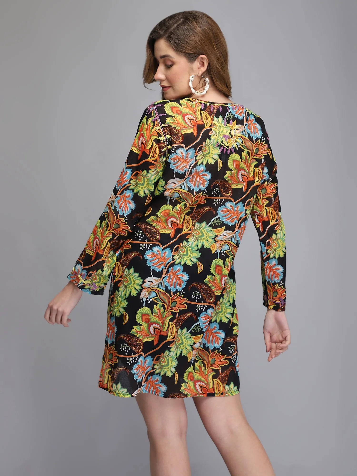 Black hand embroidered cotton tunic