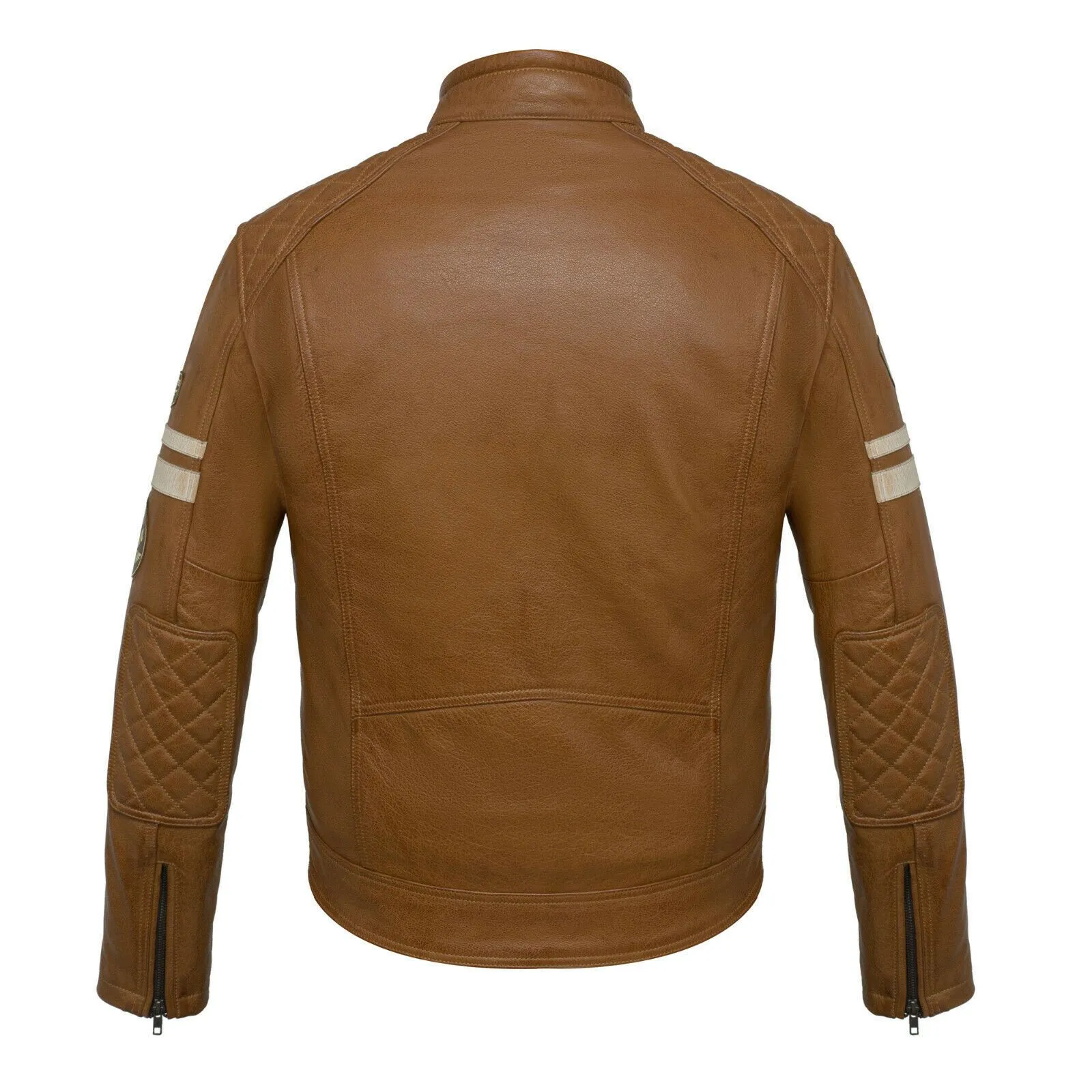 Classic Mens British Tan Motorcycle Leather Jacket With Badges