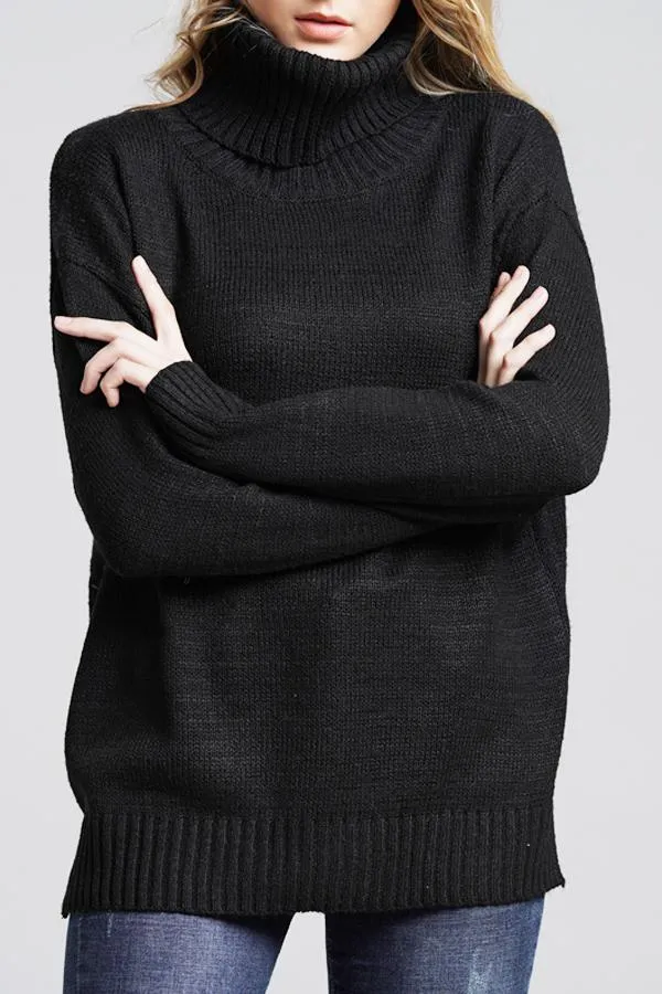 elveswallet Casual Knit High Neck Loose Sweater - Gray