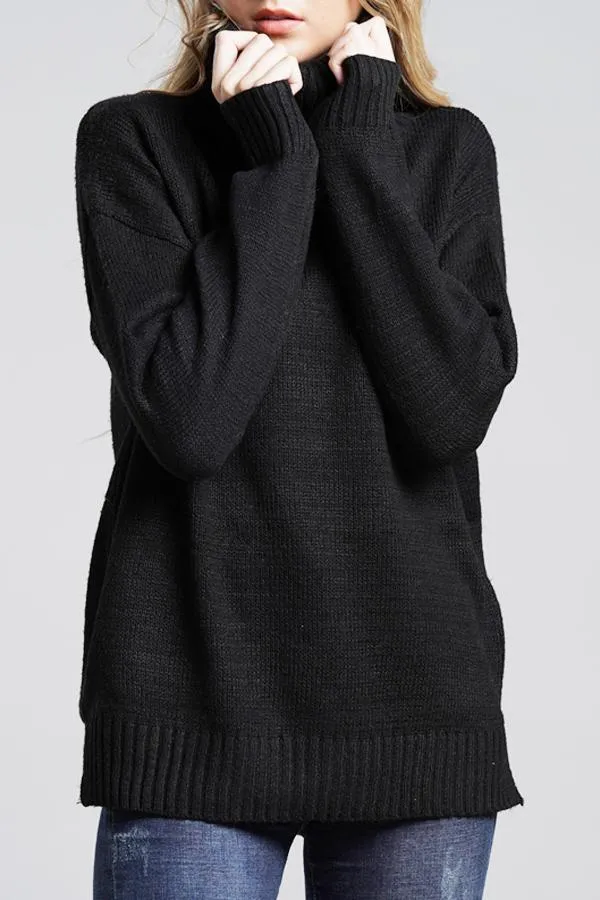 elveswallet Casual Knit High Neck Loose Sweater - Gray