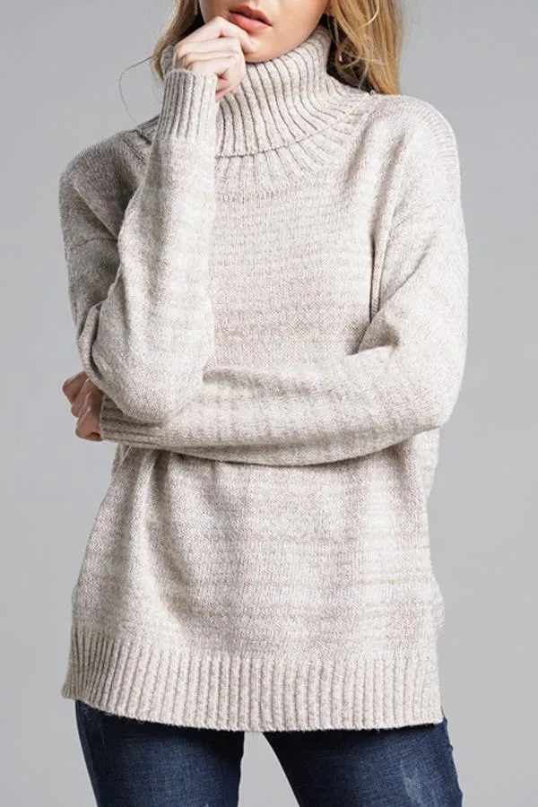 elveswallet Casual Knit High Neck Loose Sweater - Gray