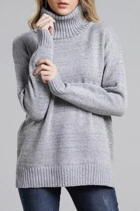 elveswallet Casual Knit High Neck Loose Sweater - Gray