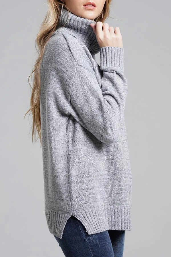 elveswallet Casual Knit High Neck Loose Sweater - Gray