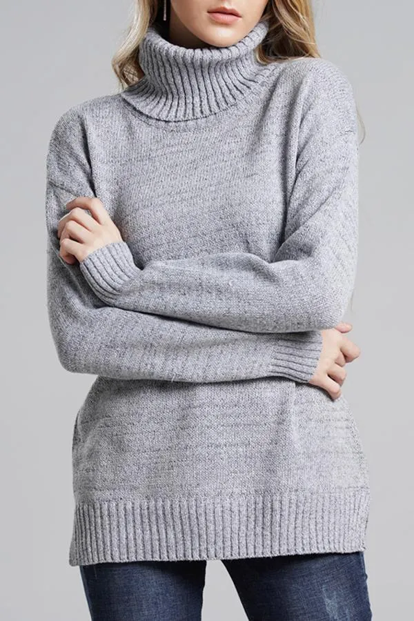 elveswallet Casual Knit High Neck Loose Sweater - Gray
