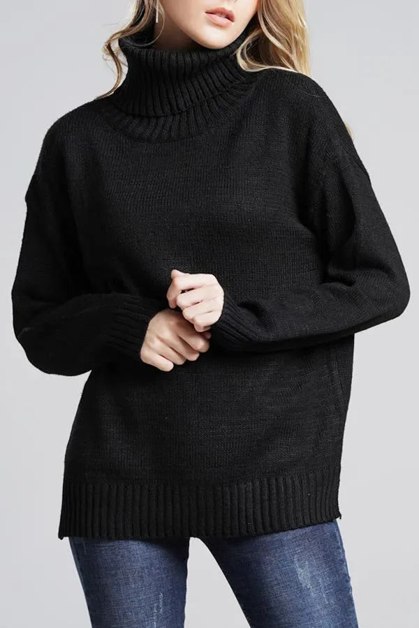 elveswallet Casual Knit High Neck Loose Sweater - Gray