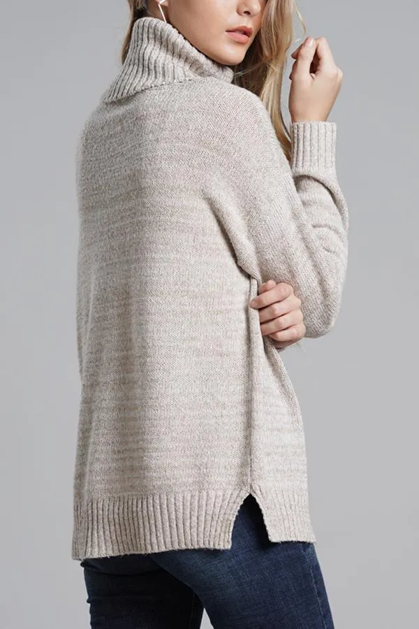 elveswallet Casual Knit High Neck Loose Sweater - Gray