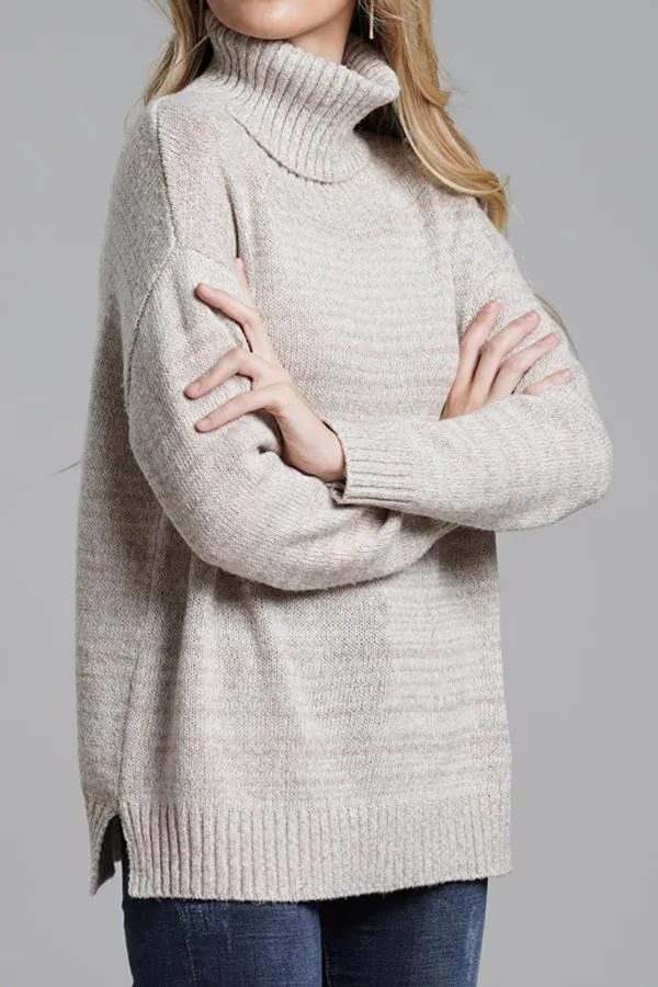 elveswallet Casual Knit High Neck Loose Sweater - Gray