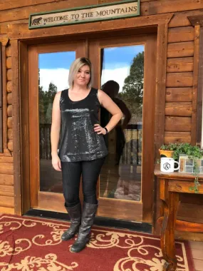 Essential Tank in Black Sequin