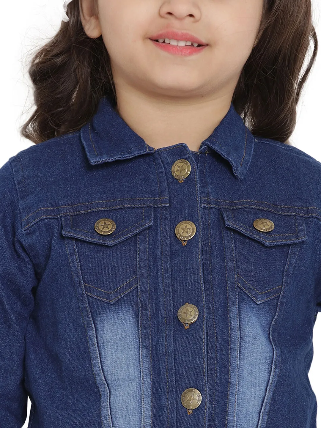 Girl's Blue Denim Solid Lightweight Jacket Top  - NOZ2TOZ KIDS
