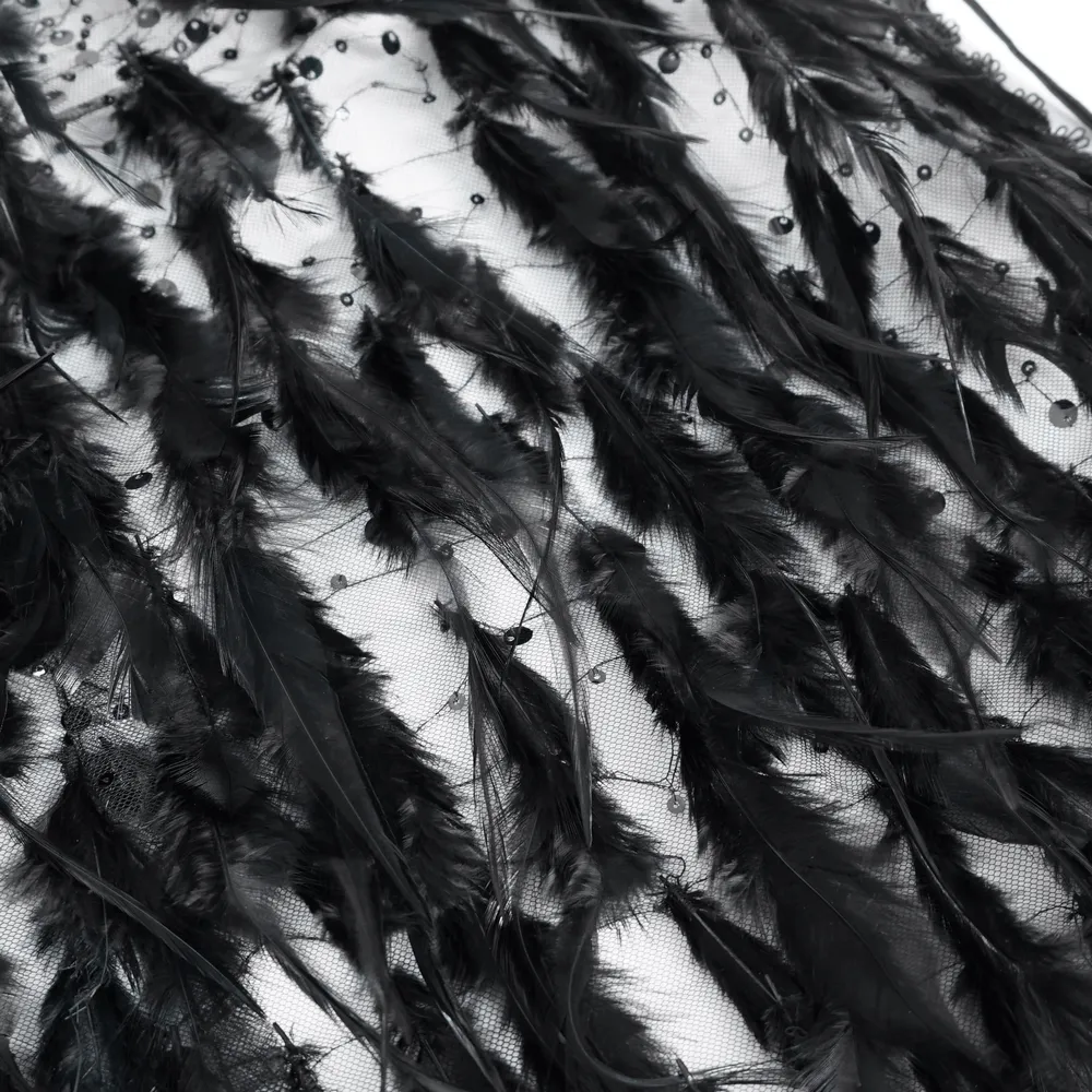 Glamorous Black Sequin Feather Cape With Hood