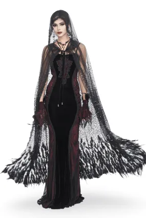 Glamorous Black Sequin Feather Cape With Hood
