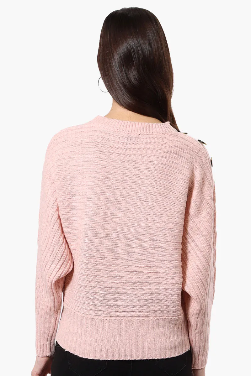 International INC Company Button Shoulder Pullover Sweater - Pink