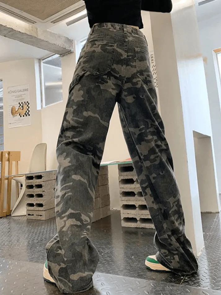 Jean cargo délavé vert camouflage