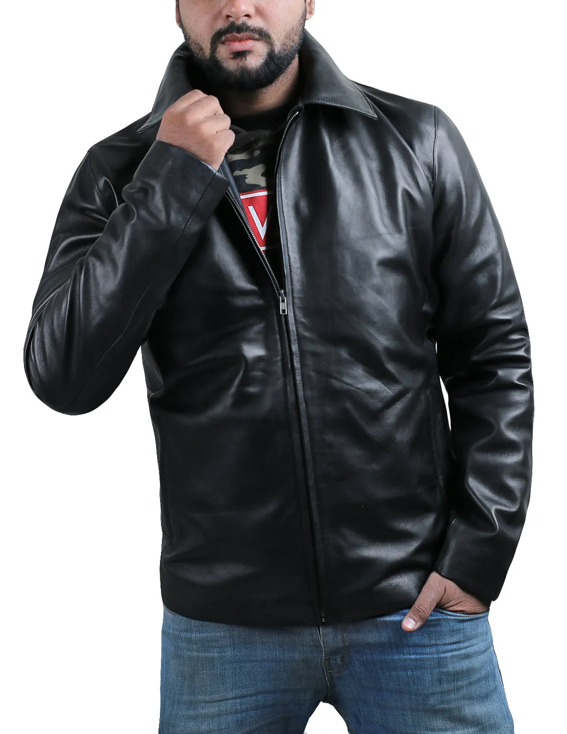 Leather Jackets Hub Mens Genuine Lambskin Leather Jacket (Black, Aviator Jacket) - 1501331