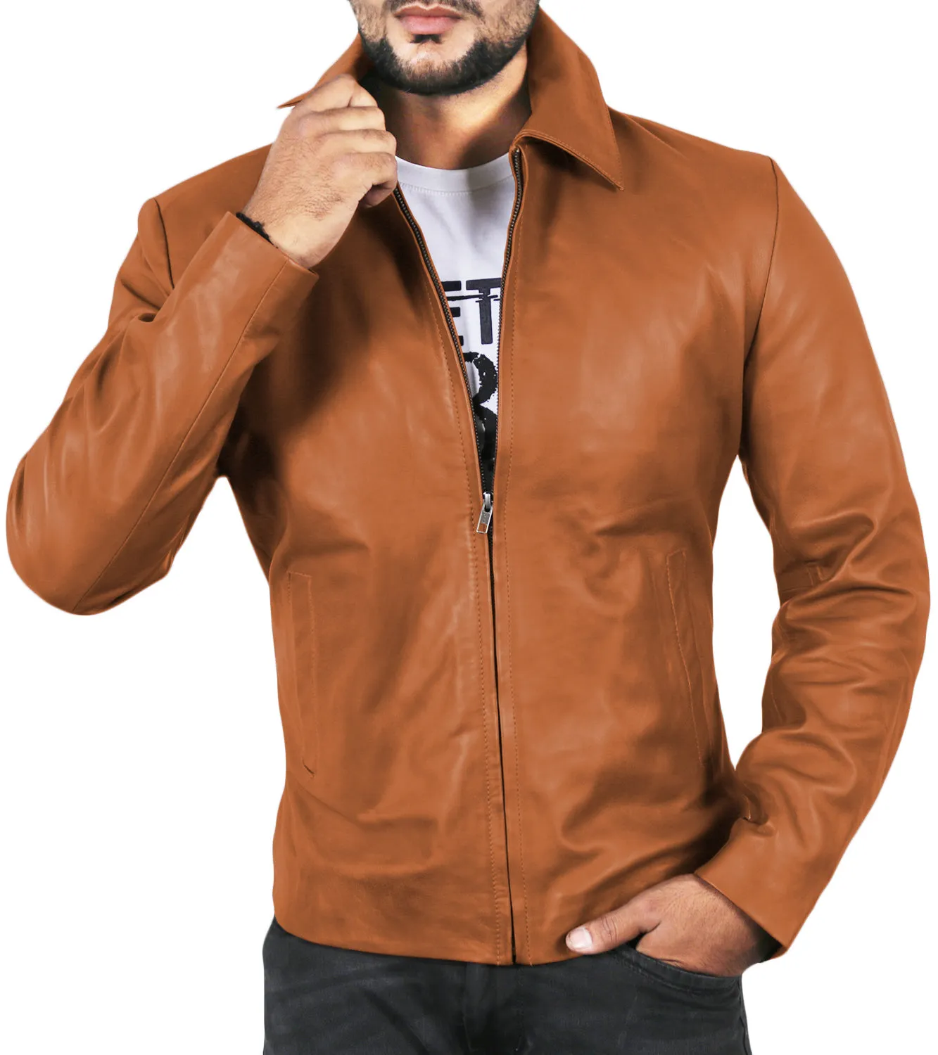 Leather Jackets Hub Mens Genuine Lambskin Leather Jacket (Black, Aviator Jacket) - 1501331