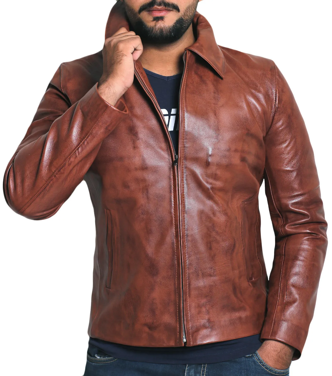 Leather Jackets Hub Mens Genuine Lambskin Leather Jacket (Black, Aviator Jacket) - 1501331