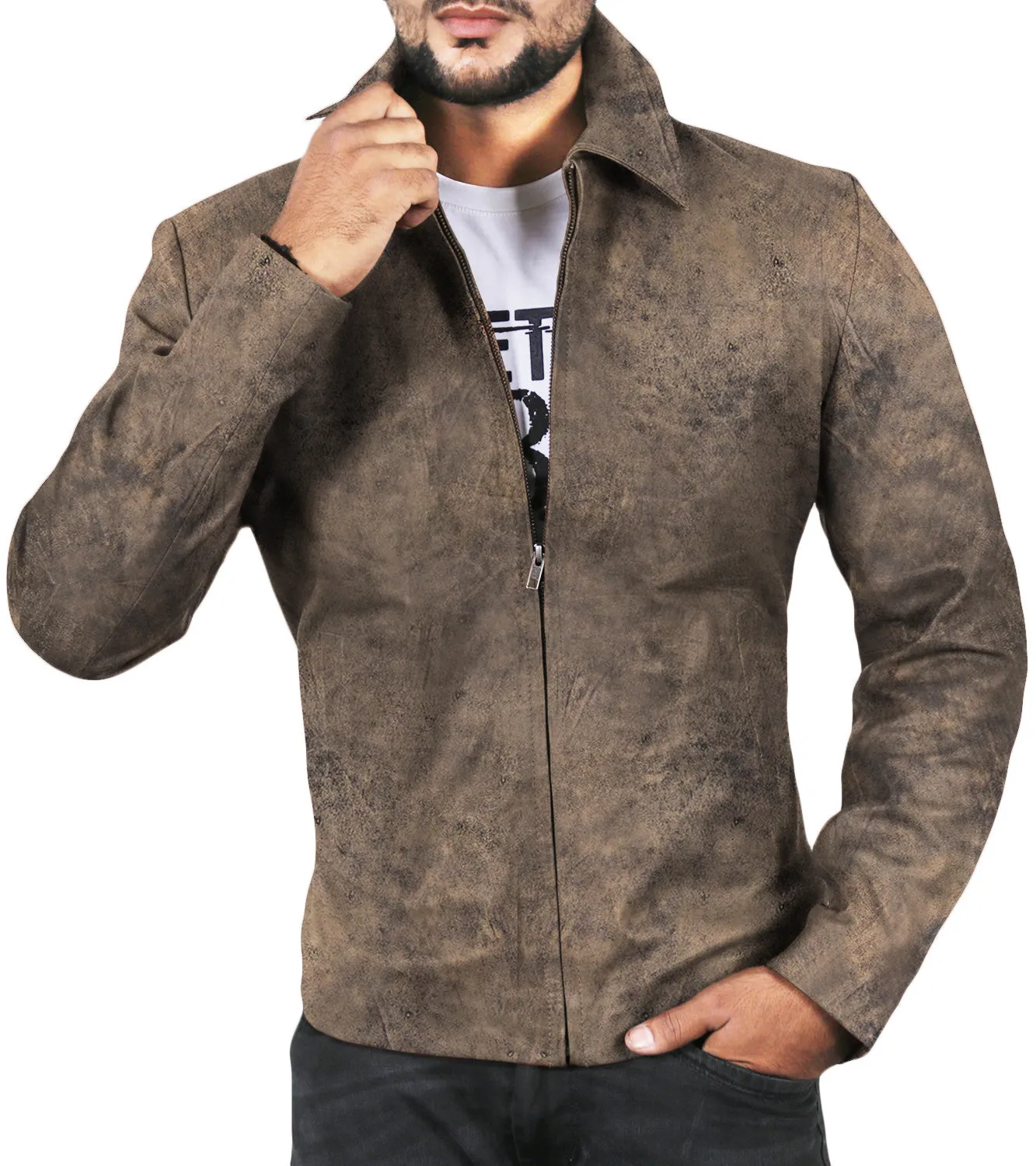 Leather Jackets Hub Mens Genuine Lambskin Leather Jacket (Black, Aviator Jacket) - 1501331