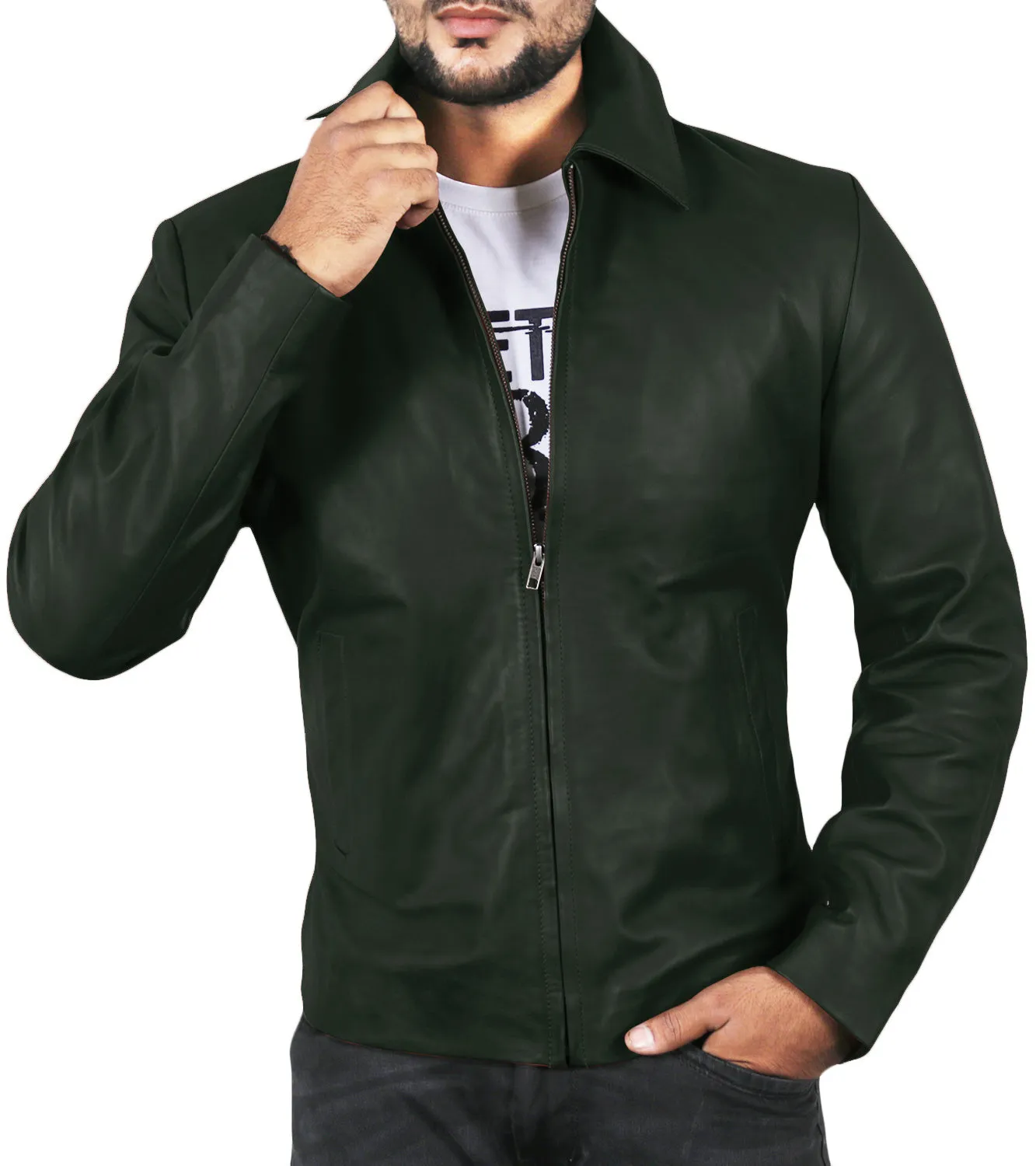 Leather Jackets Hub Mens Genuine Lambskin Leather Jacket (Black, Aviator Jacket) - 1501331
