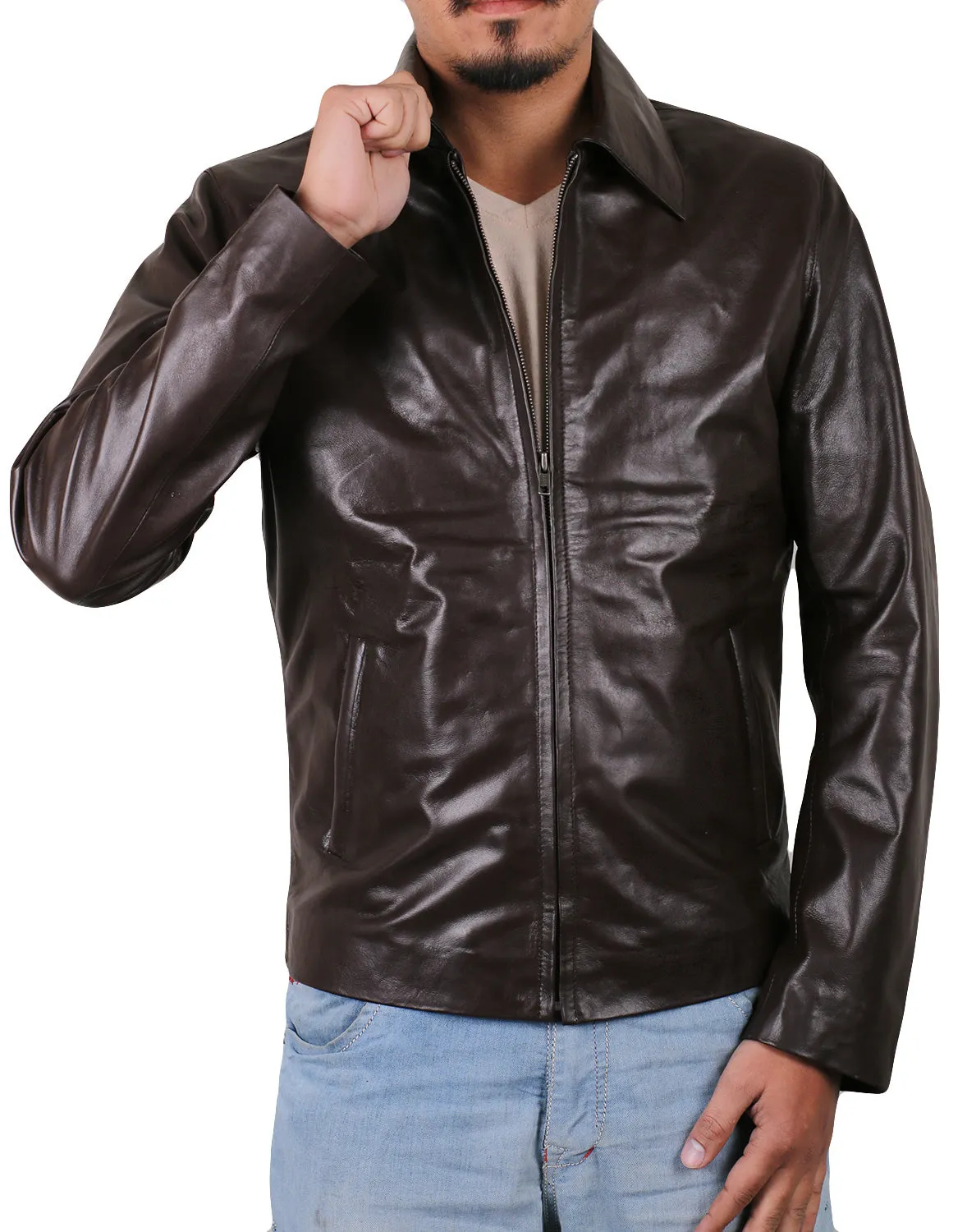 Leather Jackets Hub Mens Genuine Lambskin Leather Jacket (Black, Aviator Jacket) - 1501331