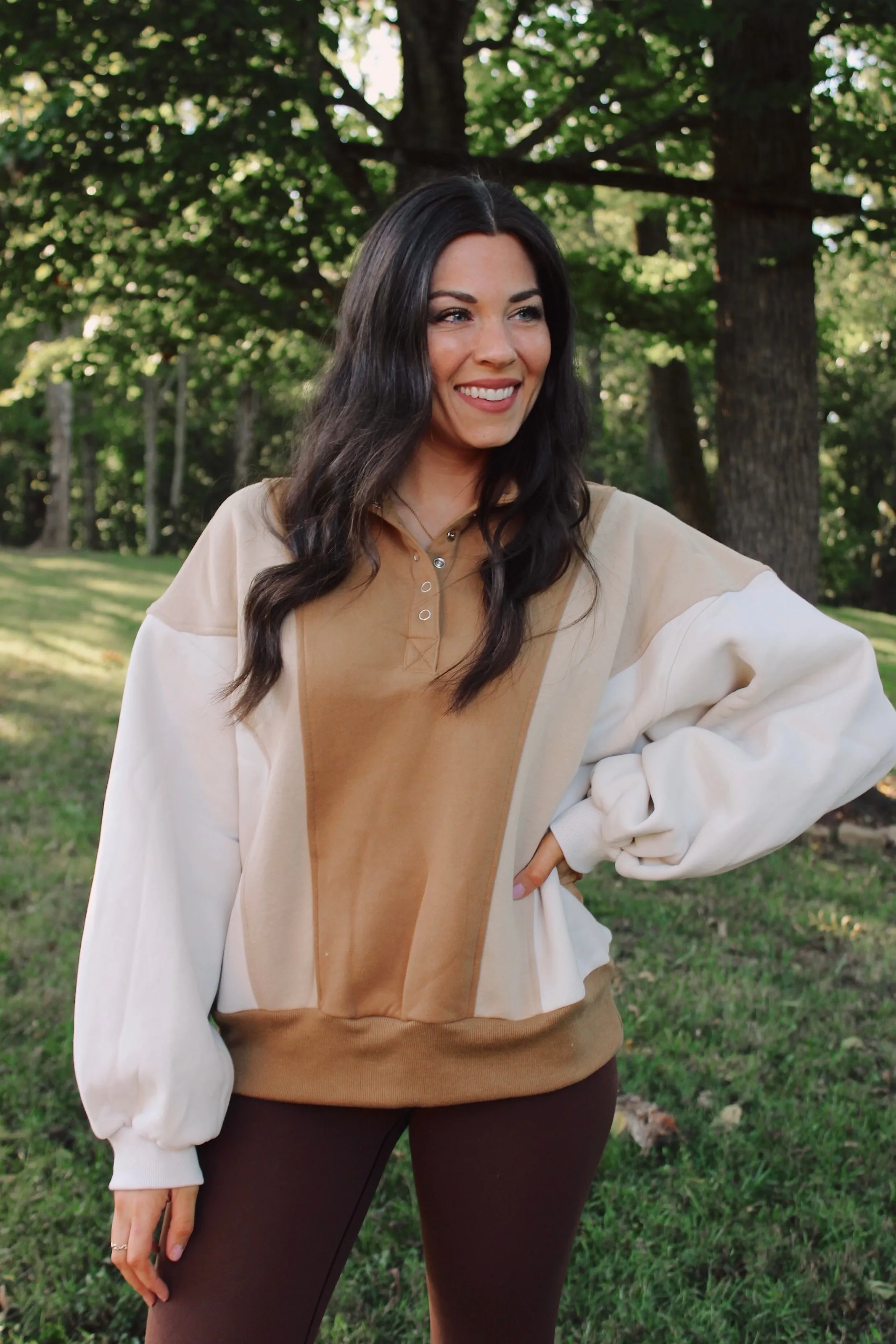 Luxe Colorblock Pullover - Taupe