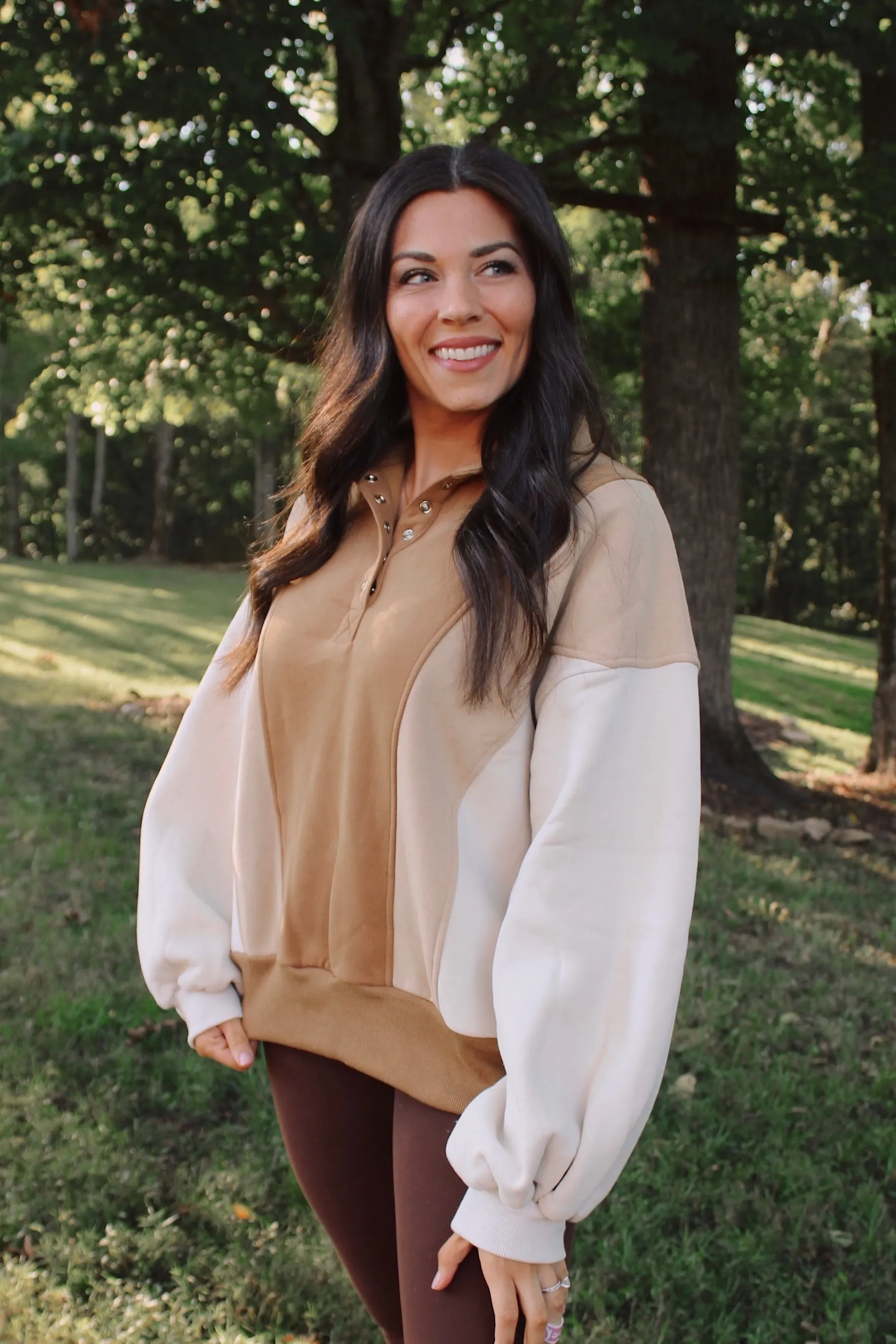 Luxe Colorblock Pullover - Taupe