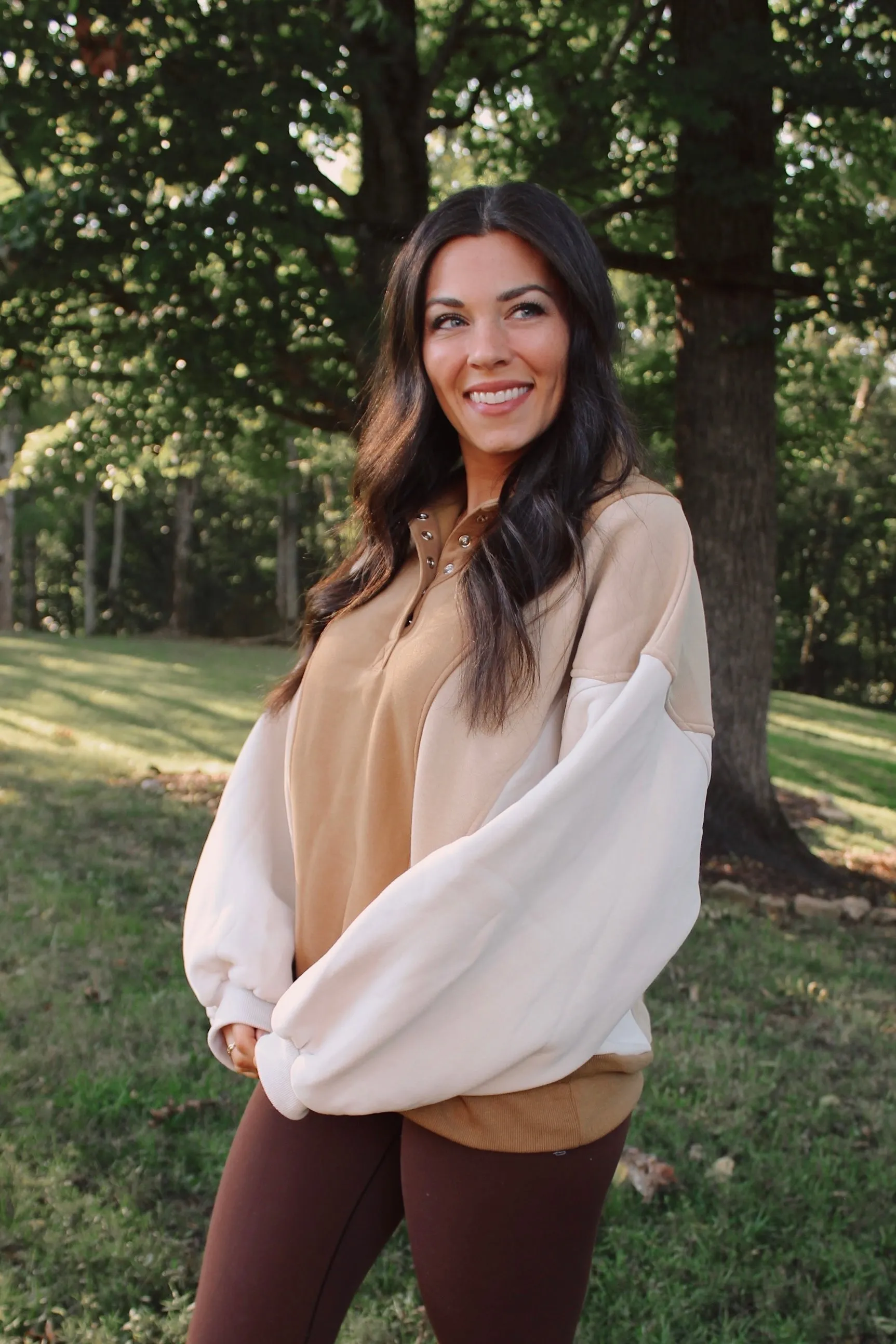 Luxe Colorblock Pullover - Taupe