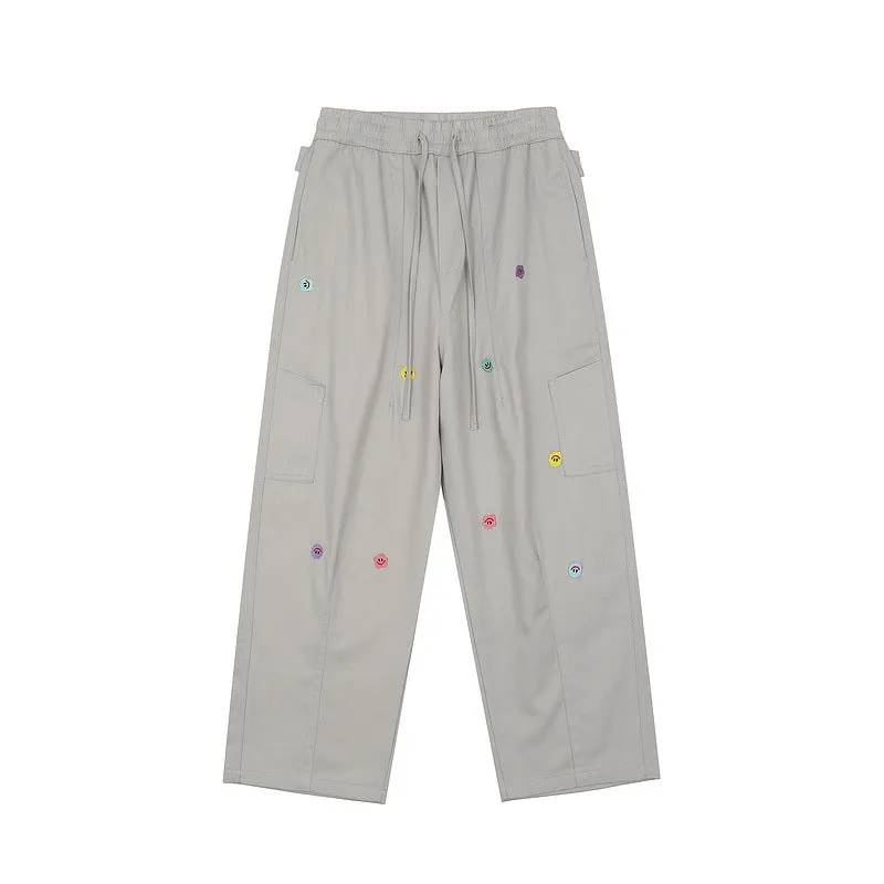Man Fall Outfits Cargo Pants Vintage Embroidery Overalls Loose Straight Street Casual Pants