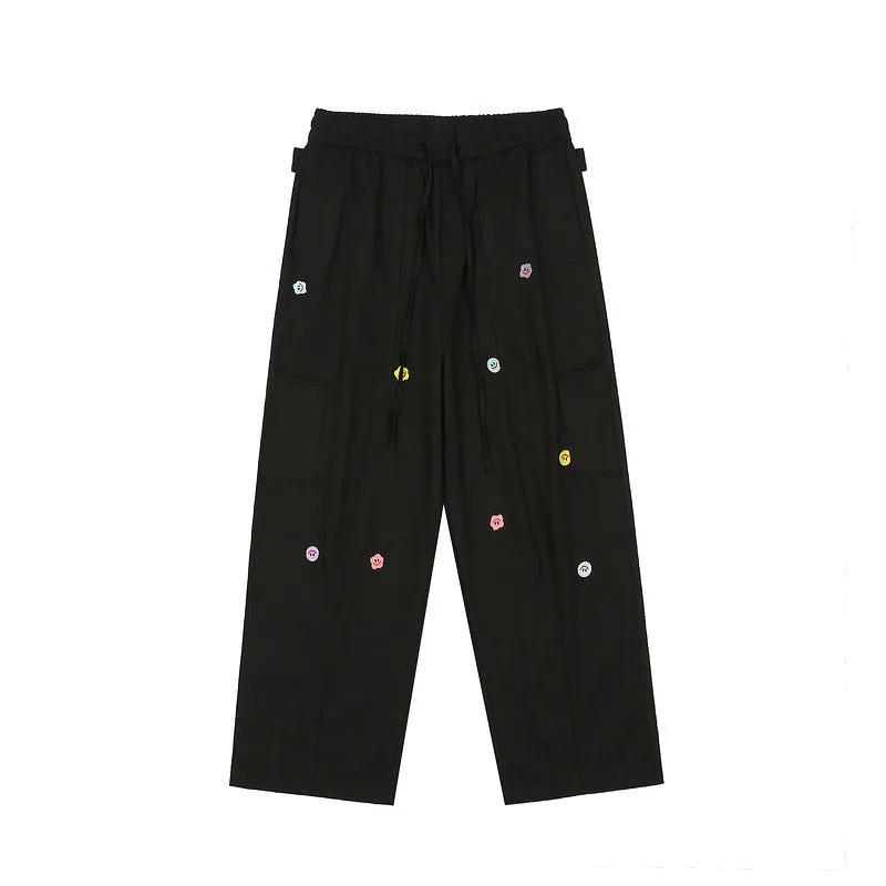 Man Fall Outfits Cargo Pants Vintage Embroidery Overalls Loose Straight Street Casual Pants