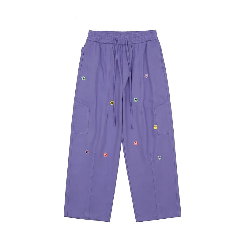 Man Fall Outfits Cargo Pants Vintage Embroidery Overalls Loose Straight Street Casual Pants