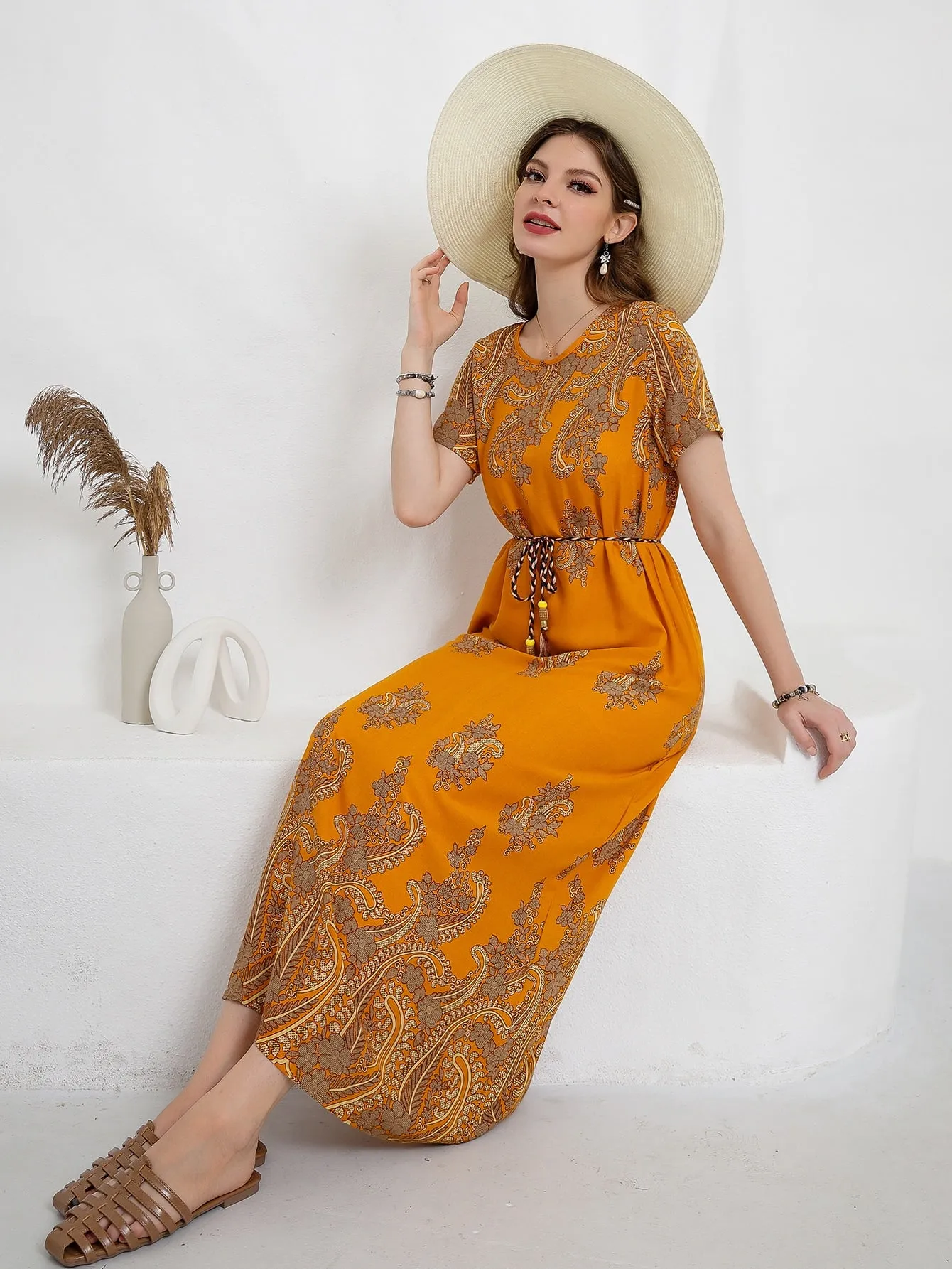 Mulvari Floral Print Belted Dress