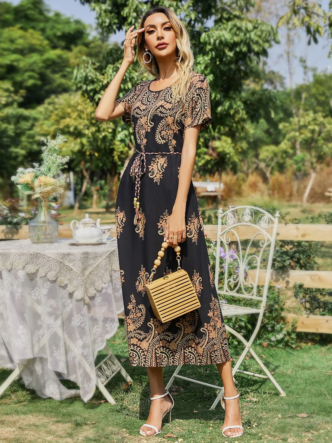 Mulvari Floral Print Belted Dress