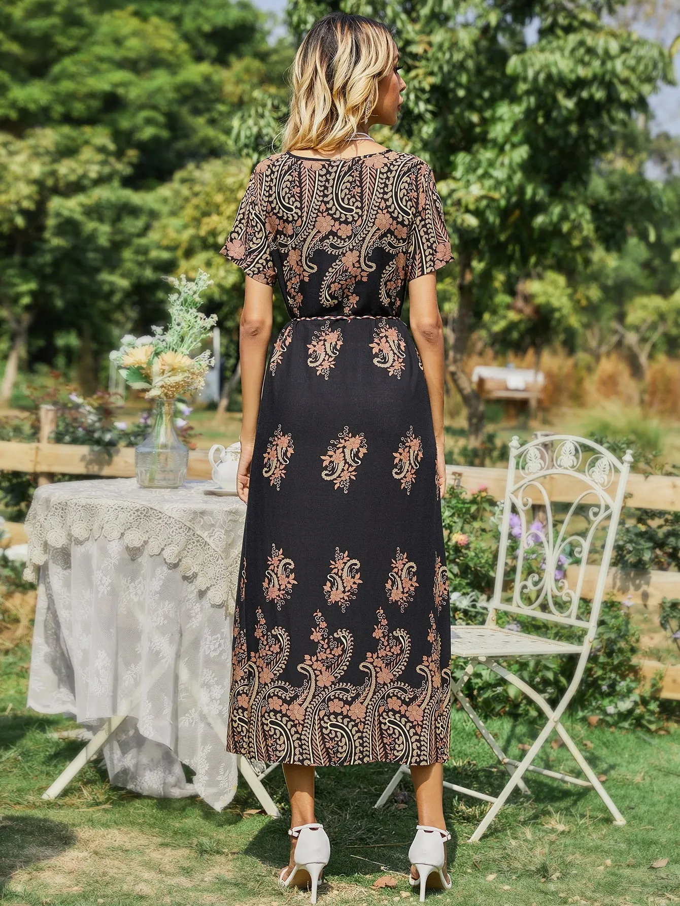 Mulvari Floral Print Belted Dress