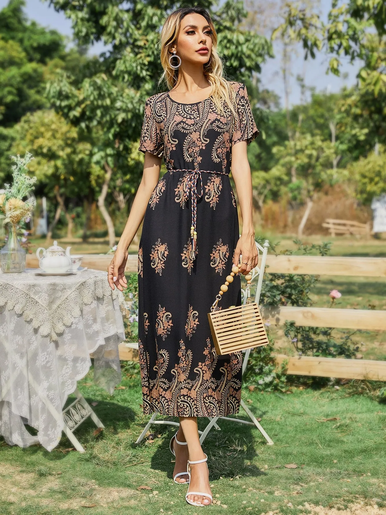 Mulvari Floral Print Belted Dress