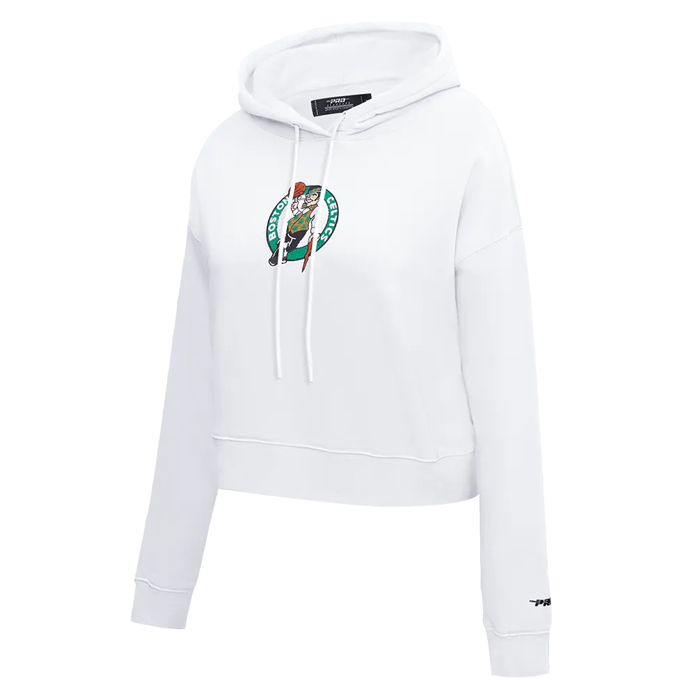 NBA BOSTON CELTICS CLASSIC WOMEN'S CROPPED PO HOODIE (WHITE)