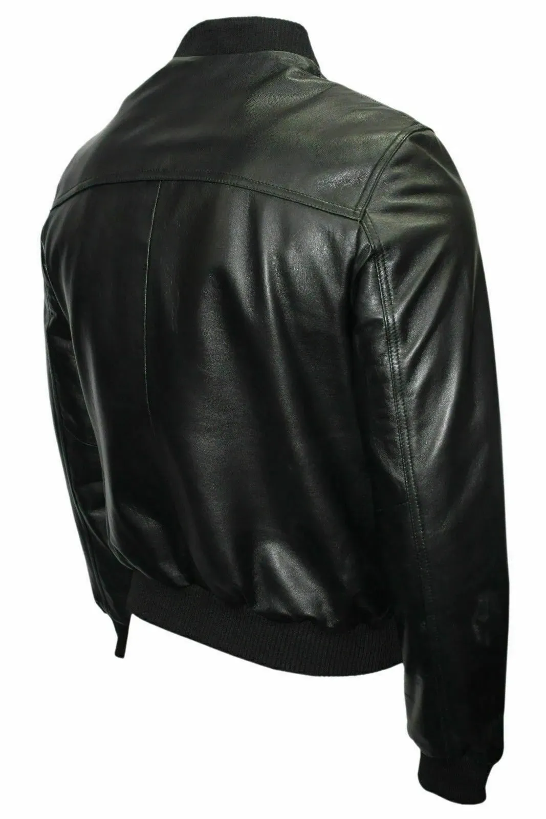 New 70'S Retro Bomber Men's Black Cool Classic Soft Spanish Nappa Leather Jacket