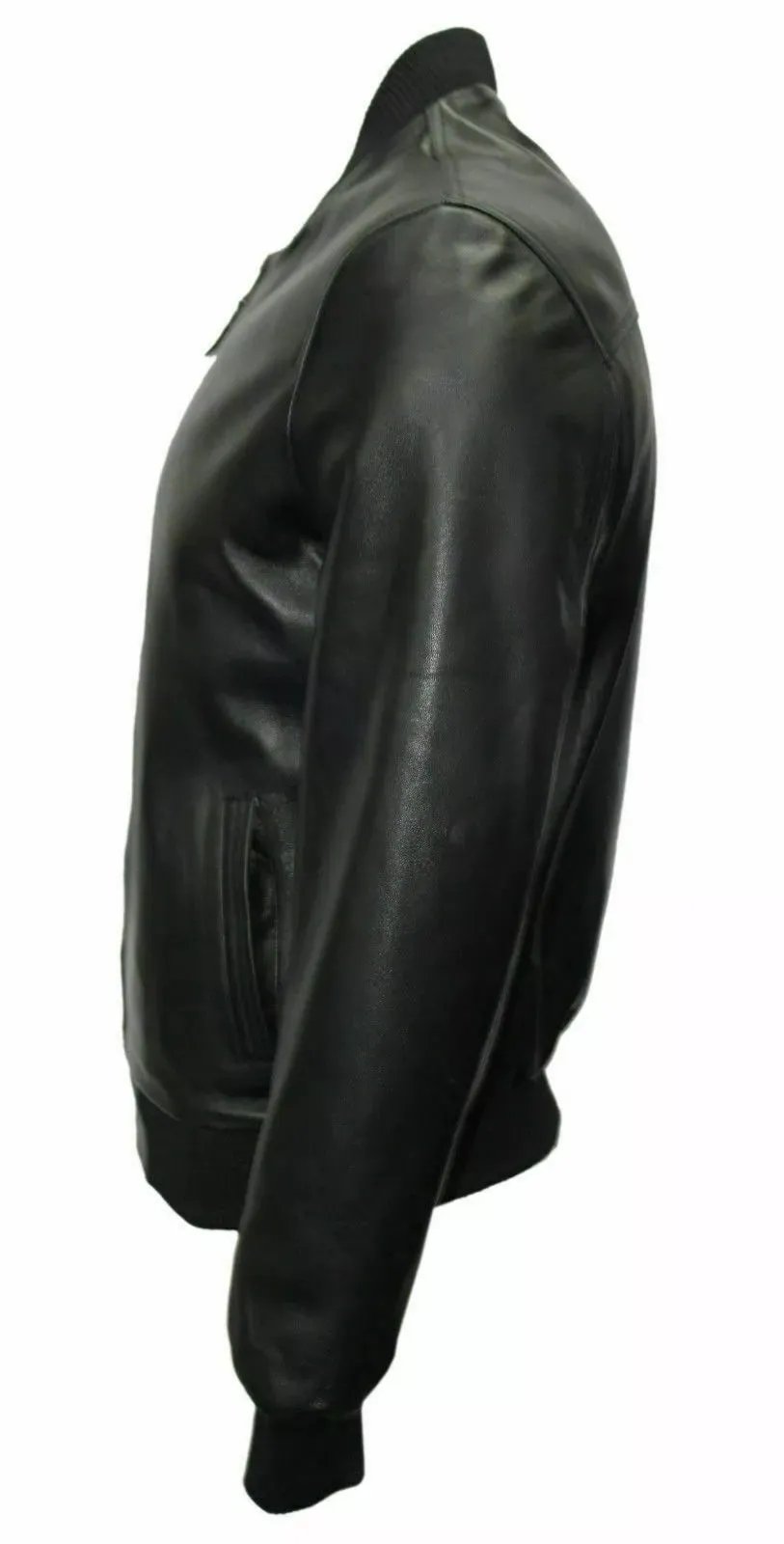 New 70'S Retro Bomber Men's Black Cool Classic Soft Spanish Nappa Leather Jacket