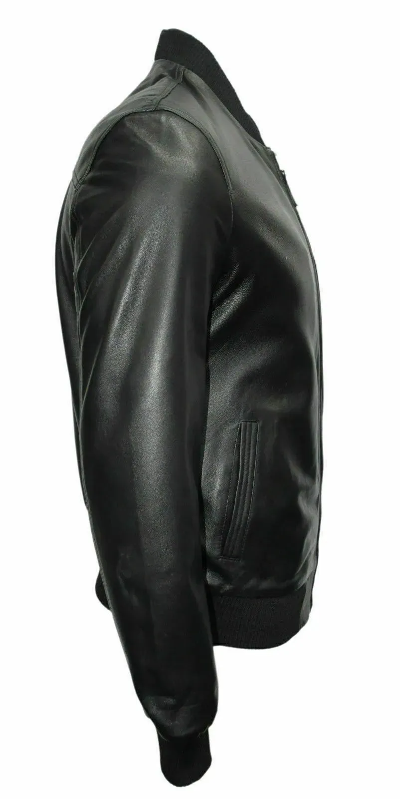 New 70'S Retro Bomber Men's Black Cool Classic Soft Spanish Nappa Leather Jacket