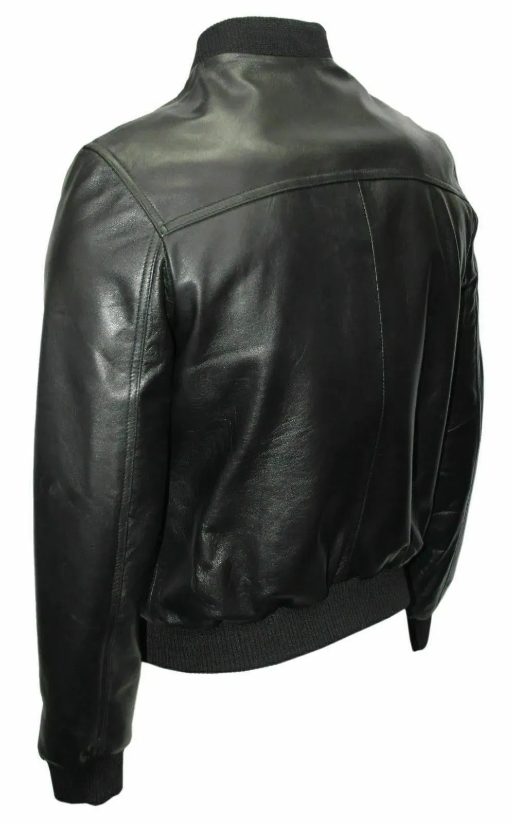 New 70'S Retro Bomber Men's Black Cool Classic Soft Spanish Nappa Leather Jacket