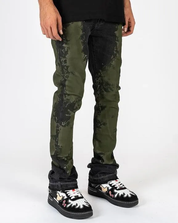 PHEELINGS SCARRED BY FLARE STACK DENIM (BLACK/OLIVE)