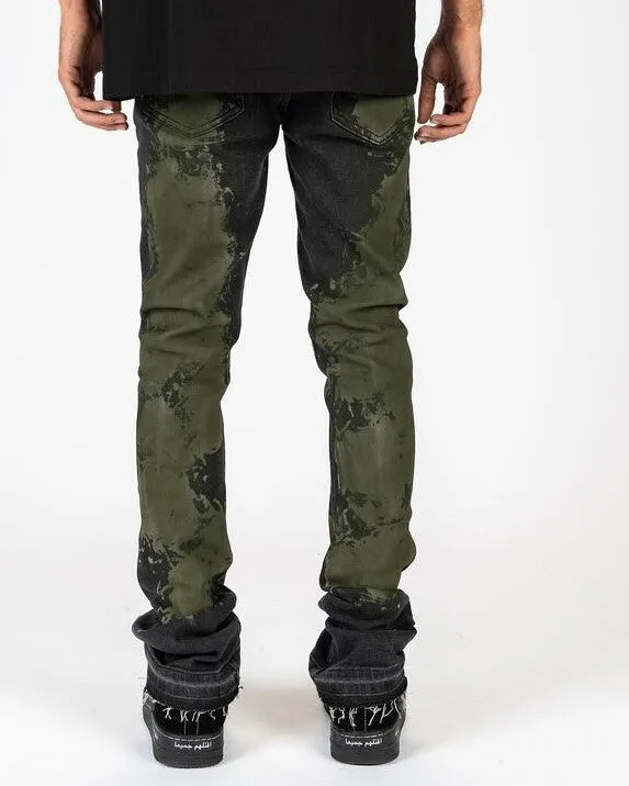 PHEELINGS SCARRED BY FLARE STACK DENIM (BLACK/OLIVE)