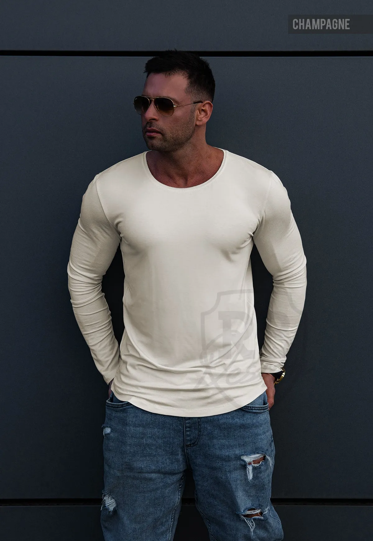 Plain Cream Scoop Neck Long Sleeve Shirt