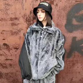 Python fleece aviator jacket handmade snake bomber grey